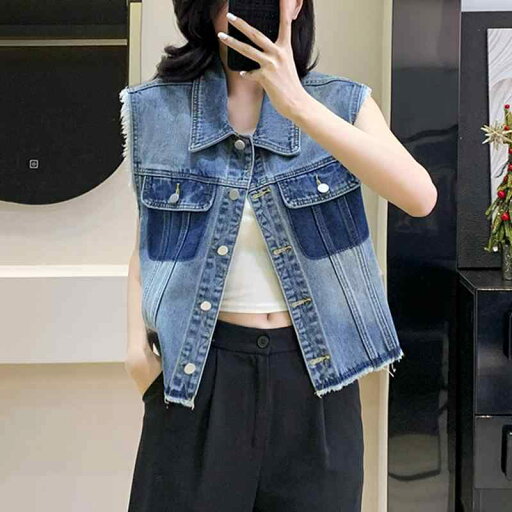 春 コーデ レディース ファッション オシャレ カワイイ シンプル きれいめ ナチュラル 上品カジュアル 婦人服 ノースリーブベスト ジャケット コントラスト ブルー 春 コーデ レディース ファッション オシャレ カワイイ シンプル きれいめ ナチュラル 上品カジュアル 婦人服 ノースリーブベスト ジャケット コントラスト ブルー