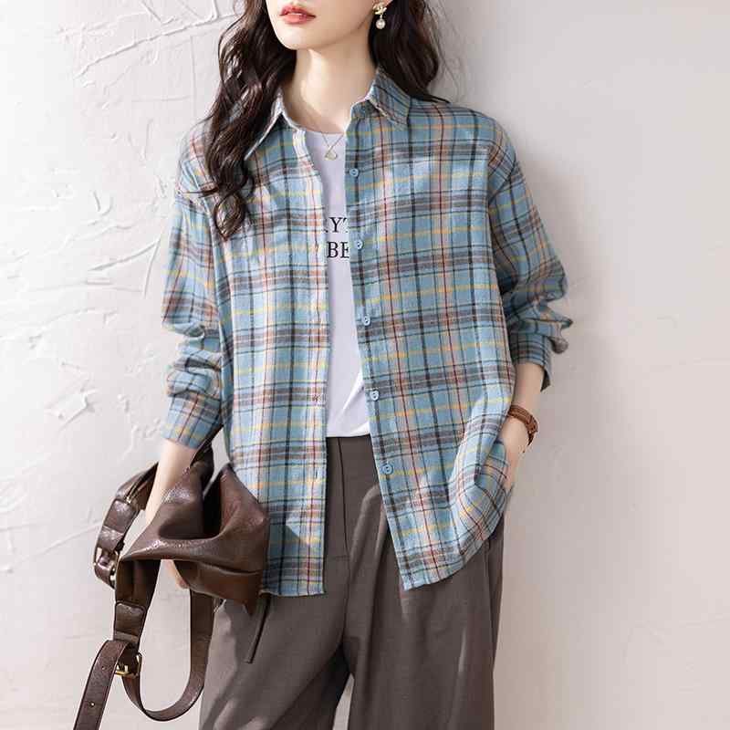 春 コーデ レディース ファッション オシャレ カワイイ シンプル きれいめ ナチュラル 上品カジュアル 婦人服 ポロカラー チェック シャツ ジャケット クラシック スリム トップス