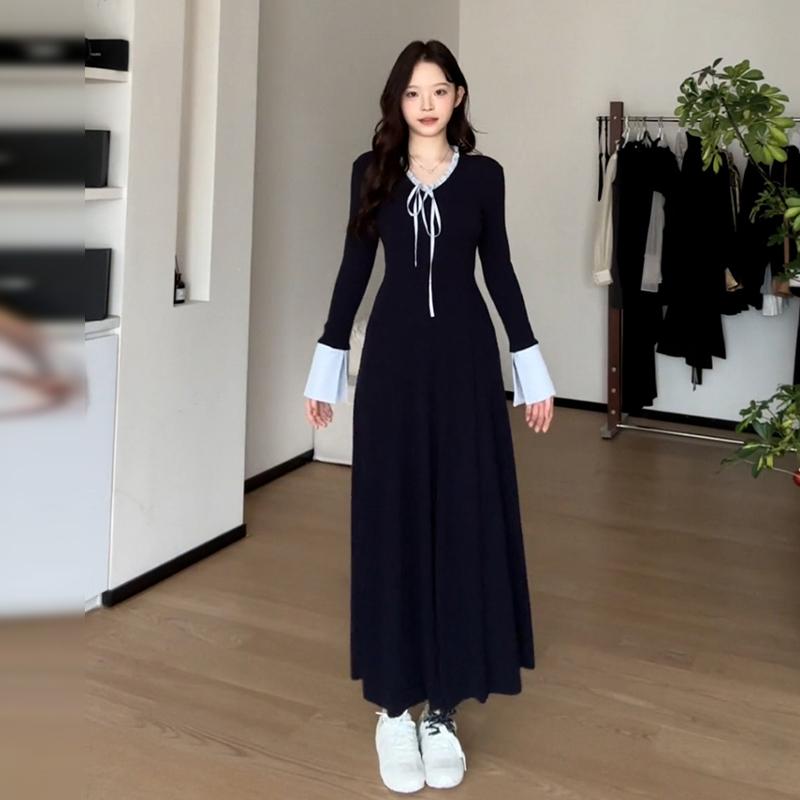 Rakuten - 春 コーデ レディース ファッション オシャレ カワイイ シンプル きれいめ ナチュラル 上品カジュアル 婦人服 ハイエンド 長袖 ニット ドレス ウエスト ボトムインナー ロング スカート
