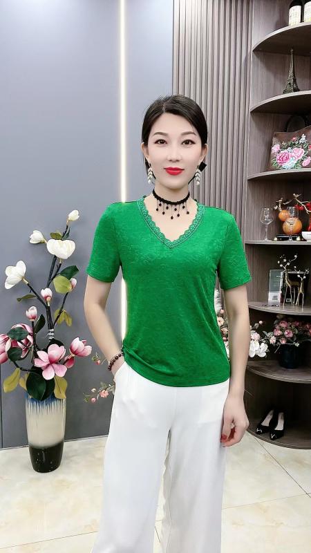 Rakuten - 春 コーデ レディース ファッション オシャレ カワイイ シンプル きれいめ ナチュラル 上品カジュアル 婦人服 夏 レース 半袖 ジャカード コットン シャツ Vネック ハイエンド スリム T
