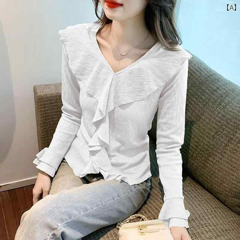 春 コーデ レディース ファッション オシャレ カワイイ シンプル きれいめ ナチュラル 上品カジュアル 婦人服 フレンチ風 スタイル エッジ Vネック 長袖 トップス シャツ アウターウェア Tシャツ スリミング