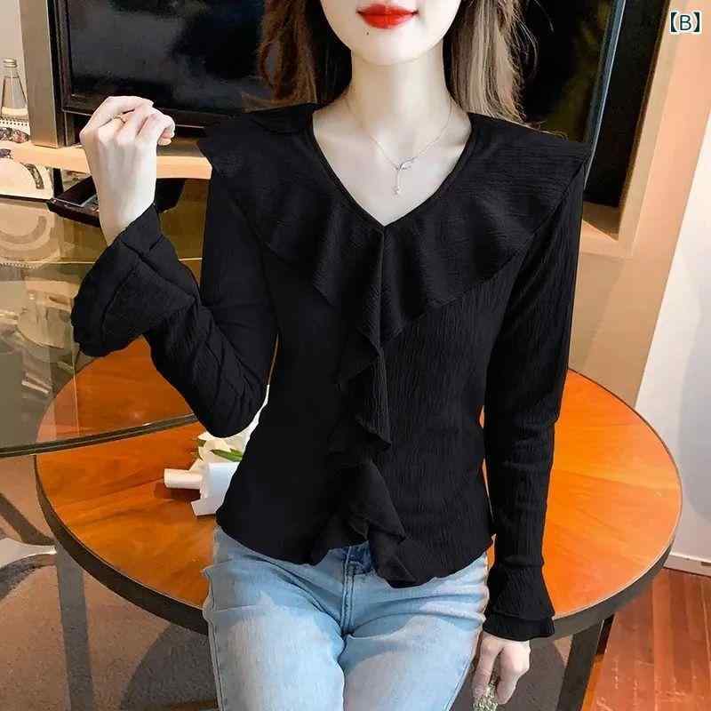 春 コーデ レディース ファッション オシャレ カワイイ シンプル きれいめ ナチュラル 上品カジュアル 婦人服 フレンチ風 スタイル エッジ Vネック 長袖 トップス シャツ アウターウェア Tシャツ スリミング