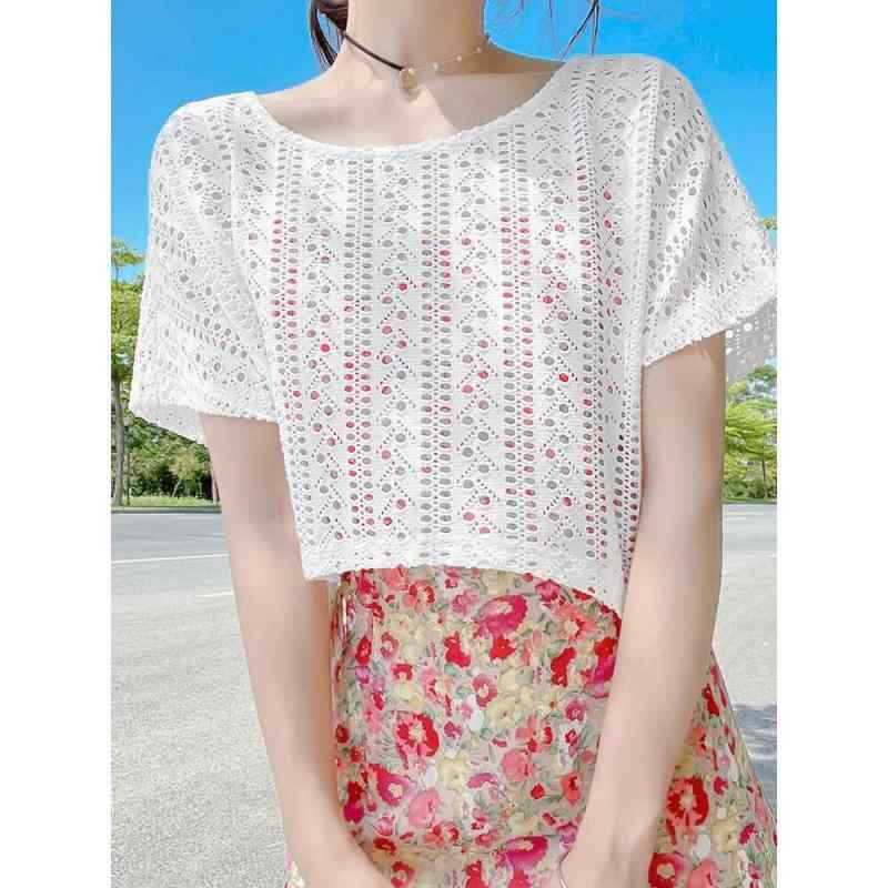 春 コーデ レディース ファッション オシャレ カワイイ シンプル きれいめ ナチュラル 上品カジュアル 婦人服 日焼け防止 ブラウス スカート 半袖 レース トップス ゆったり アウター Tシャツ