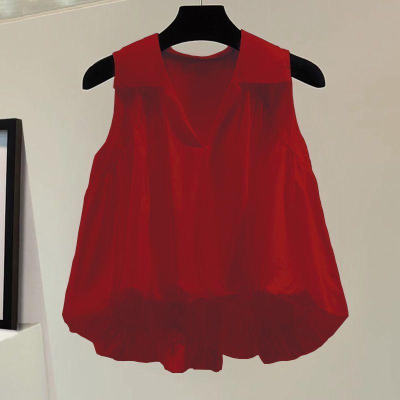 Sleeveless - 春 コーデ レディース ファッション オシャレ カワイイ シンプル きれいめ ナチュラル 上品カジュアル 婦人服 ノースリーブ シフォンシャツ 夏 トップス