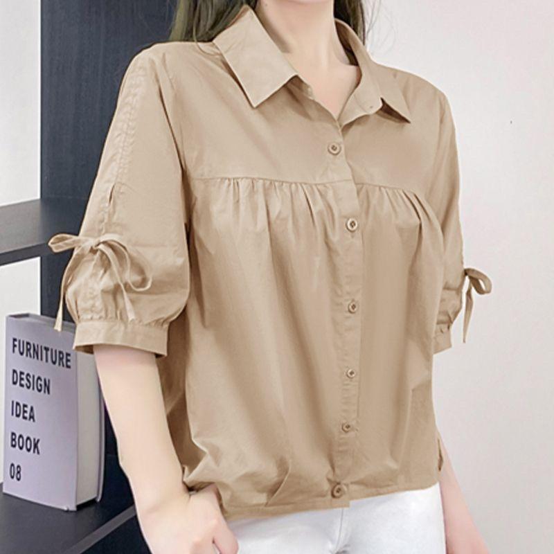 春 コーデ レディース ファッション オシャレ カワイイ シンプル きれいめ ナチュラル 上品カジュアル 婦人服 コットン 薄手 プリーツ シャツ 夏 ゆったり スリムトップス