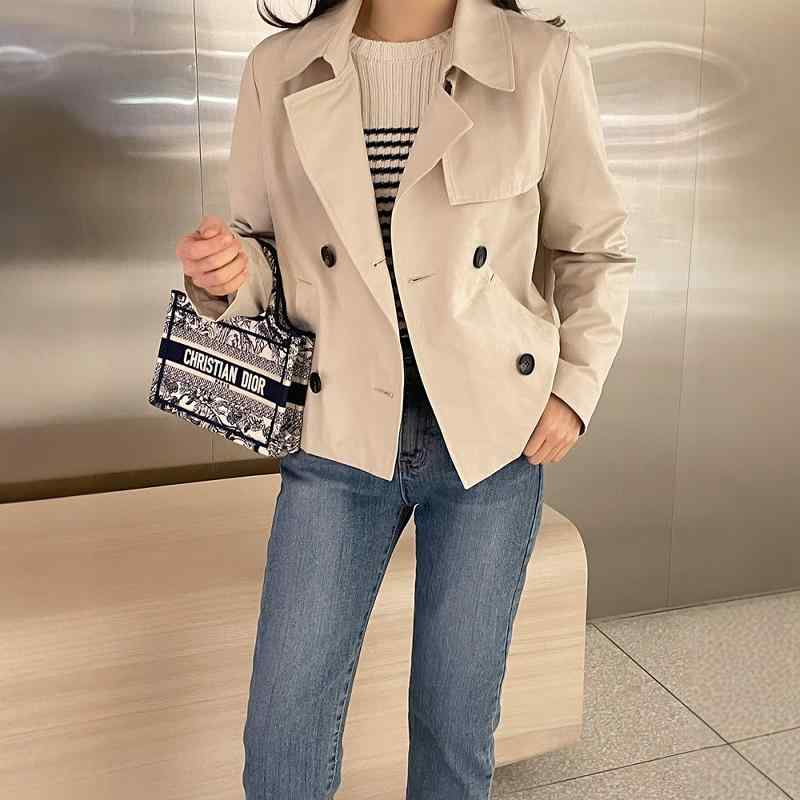 Rakuten - 春 コーデ レディース ファッション オシャレ カワイイ シンプル きれいめ ナチュラル 上品カジュアル 婦人服 クラシック シンプル ダブルブレスト ウインドブレーカー ジャケット スリム トップス