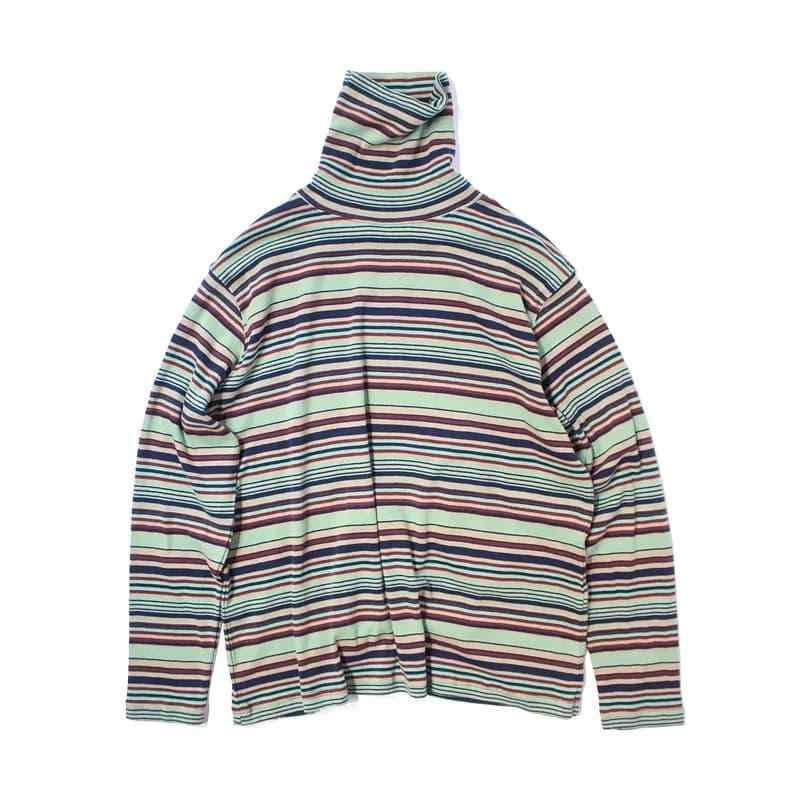 春 コーデ レディース ファッション オシャレ カワイイ シンプル きれいめ ナチュラル 上品カジュアル 婦人服 ハイネック ストライプ 長袖 Tシャツ トップス クラシック