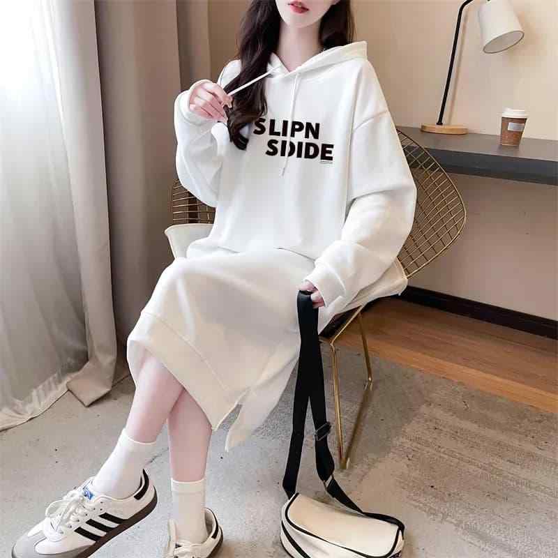 Other Apparel - 春 コーデ レディース ファッション オシャレ カワイイ シンプル きれいめ ナチュラル 上品カジュアル 婦人服 プリント フード付き スウェットシャツ ドレス 無地 ミドル丈 長袖