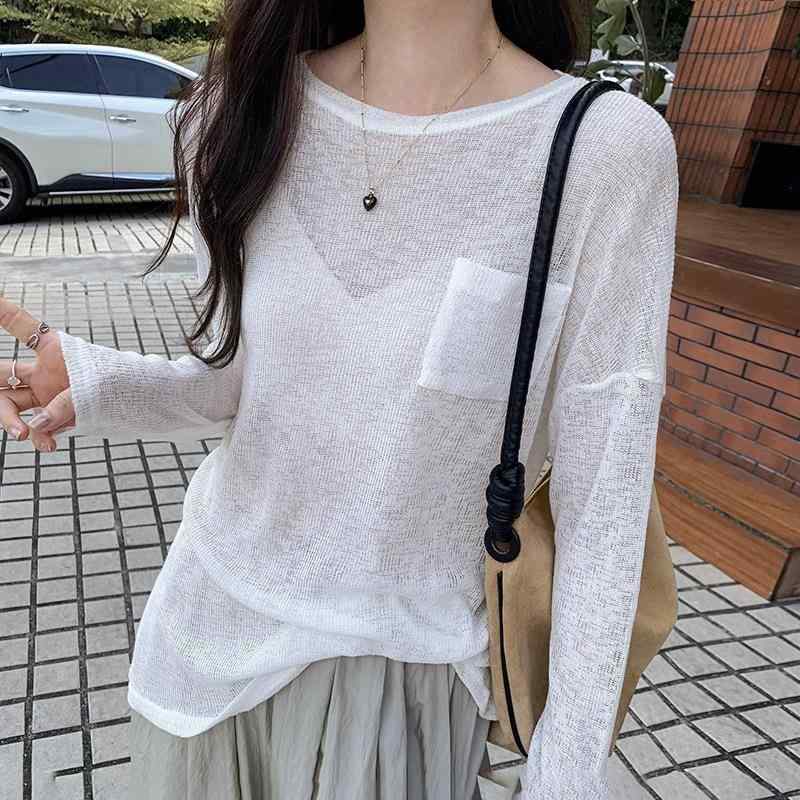 乐天商城 - 春 コーデ レディース ファッション オシャレ カワイイ シンプル きれいめ ナチュラル 上品カジュアル 婦人服 ゆったり シースルー 日焼け防止 セーター 夏 クールトップ