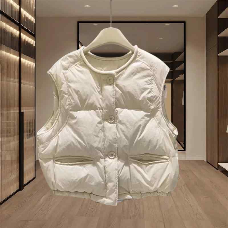 春 コーデ レディース ファッション オシャレ カワイイ シンプル きれいめ ナチュラル 上品カジュアル 婦人服 ダウン コットンコート ベスト ラウンドネック 防寒 ジャケット