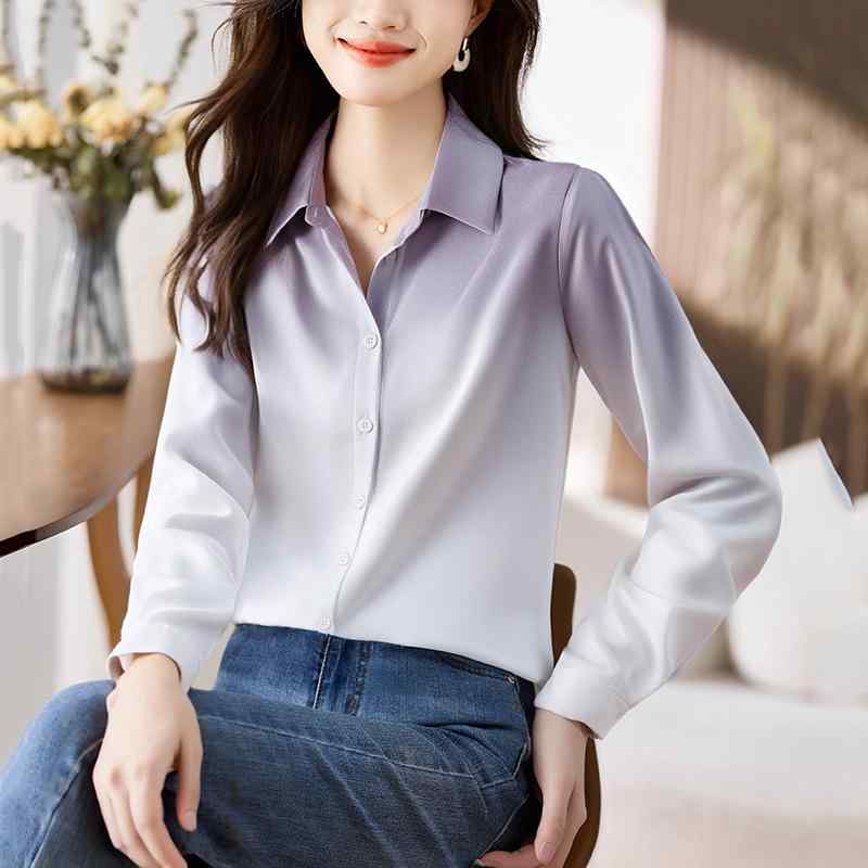 春 コーデ レディース ファッション オシャレ カワイイ シンプル きれいめ ナチュラル 上品カジュアル 婦人服 グラデーション シャツ 長袖 スリム トップス