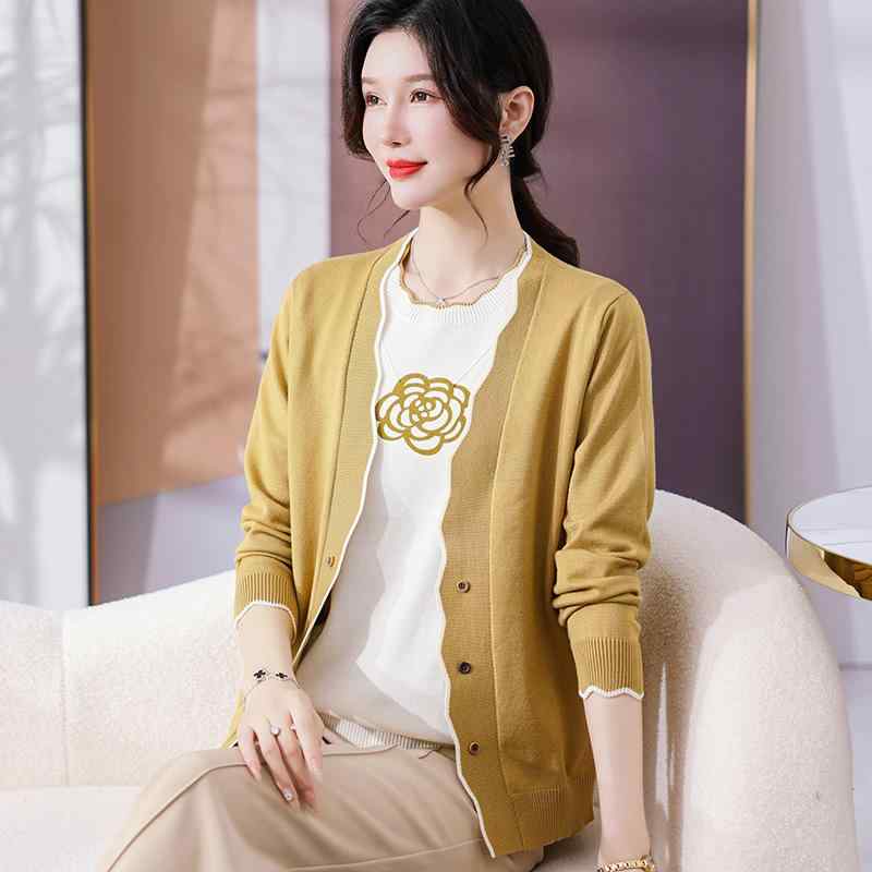 春 コーデ レディース ファッション オシャレ カワイイ シンプル きれいめ ナチュラル 上品カジュアル 婦人服 ツーピース カーディガン ウエスタン ゆったり ニット セーター