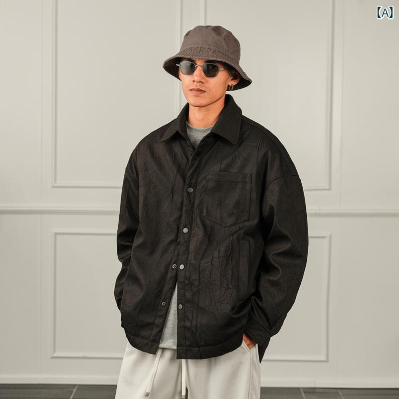 春 コーデ メンズ 用 服 シンプル ファッション オシャレ 大人 かっこいい 紳士服 ゆったり ジャケット プリーツ ワークウェア ホワイトダックダウン 秋 カジュアル 通勤スタイル ね着コーデ ゆったりシルエット 軽アウター