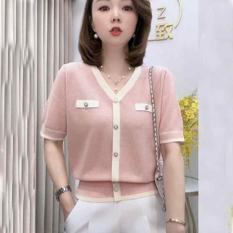 V-Neck - 春 コーデ レディース ファッション オシャレ カワイイ シンプル きれいめ ナチュラル 上品カジュアル 婦人服 Vネック リヨセル テンセル 半袖 ニット セーター スリミング トップス