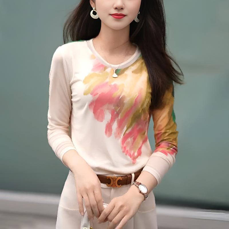 Long-Sleeved - 春 コーデ レディース ファッション オシャレ カワイイ シンプル きれいめ ナチュラル 上品カジュアル 婦人服 長袖 Tシャツ スリム レイヤリング プリント ハイエンド トップス