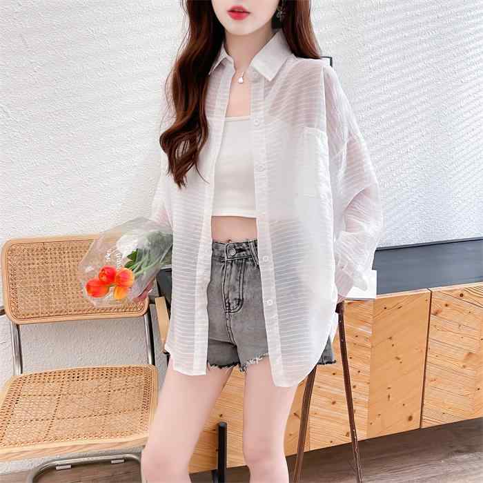 春 コーデ レディース ファッション オシャレ カワイイ シンプル きれいめ ナチュラル 上品カジュアル 婦人服 大きいサイズ シャツ ゆったり 日焼け防止 ジャケット 薄手 トップス(4)