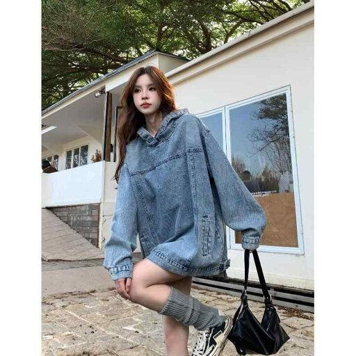 春 コーデ レディース ファッション オシャレ カワイイ シンプル きれいめ ナチュラル 上品カジュアル 婦人服 フード付き 長袖 デニム スウェットシャツ ミドル丈 コート トップス 春 コーデ レディース ファッション オシャレ カワイイ シンプル きれいめ ナチュラル 上品カジュアル 婦人服 フード付き 長袖 デニム スウェットシャツ ミドル丈 コート トップス