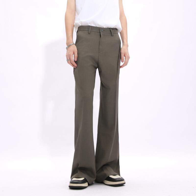立体 プリーツ スーツ パンツ 高さ 韓国 スリム ドレープ フレアパンツ