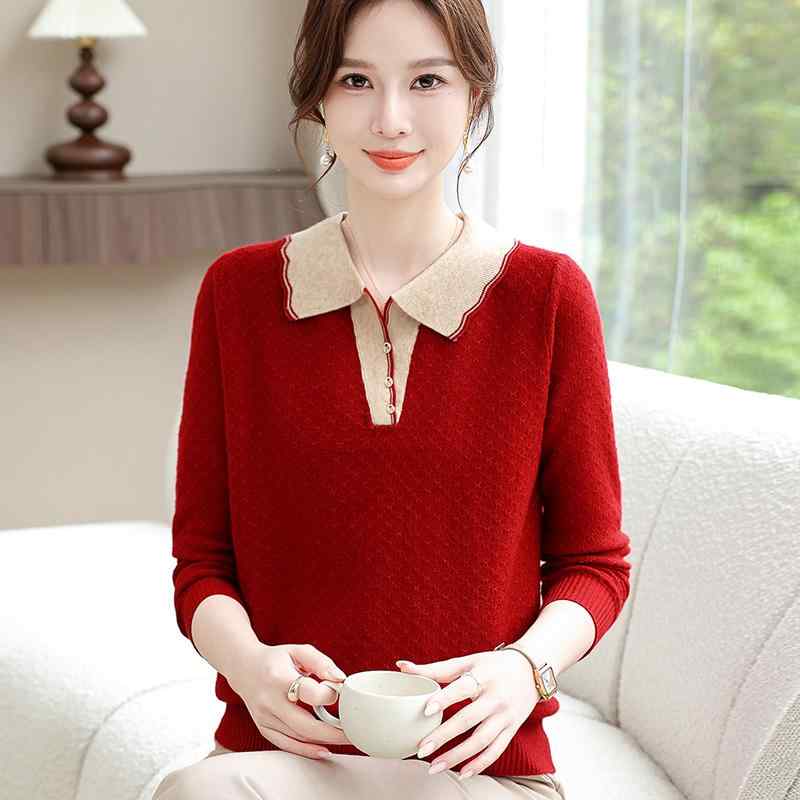 春 コーデ レディース ファッション オシャレ カワイイ シンプル きれいめ ナチュラル 上品カジュアル 婦人服 赤 ニット セーター トップス シャツ
