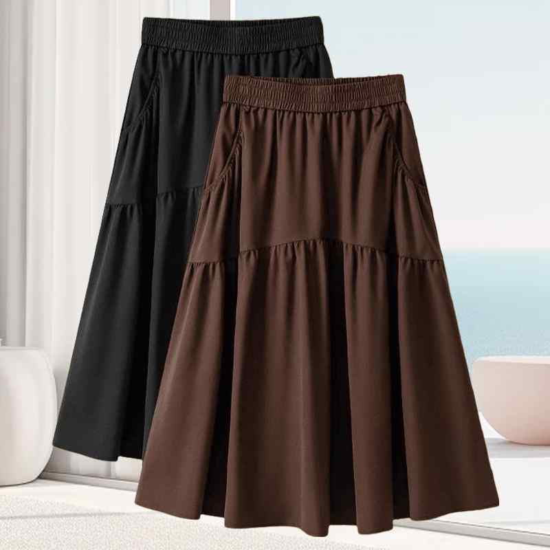 春 コーデ レディース ファッション オシャレ カワイイ シンプル きれいめ ナチュラル 上品カジュアル 婦人服 ポケット ハイウエスト Aライン スカート ミドル丈 夏 ハイエンド スリム