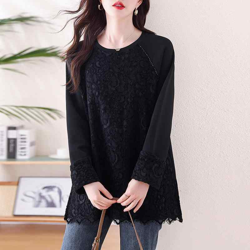 春 コーデ レディース ファッション オシャレ カワイイ シンプル きれいめ ナチュラル 上品カジュアル 婦人服 レース ステッチ ビーズ セーター 長袖