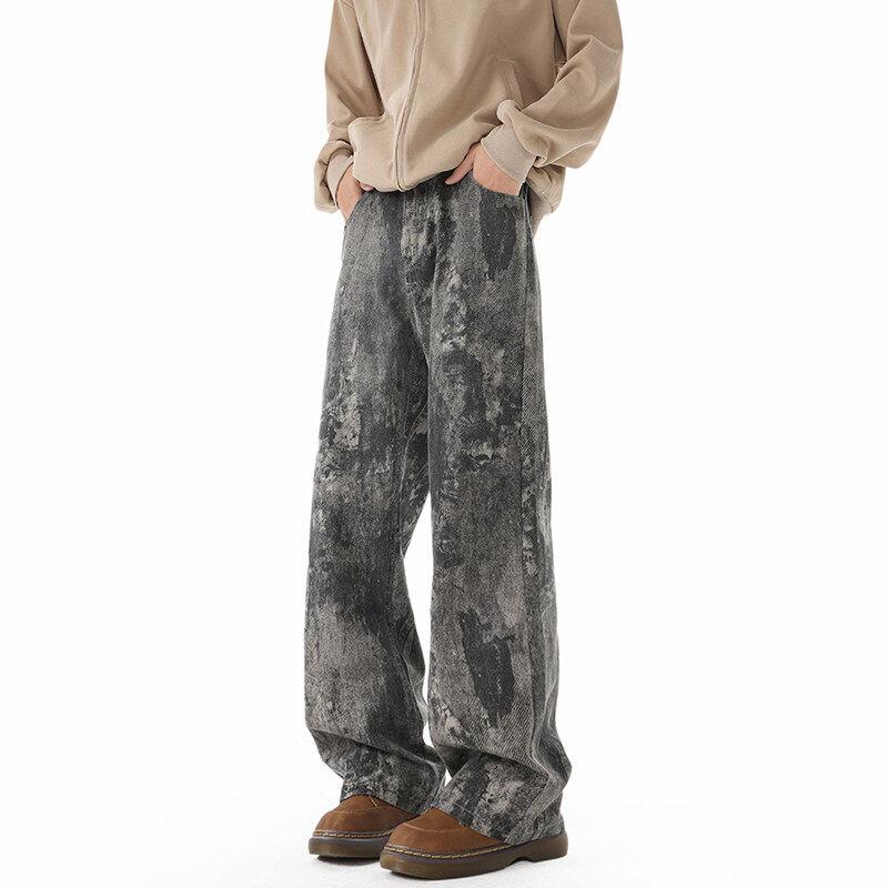 春 コーデ メンズ 用 服 大人 紳士服 アメリカン ストリート カジュアル ストレート タイダイ柄 迷彩 ジーンズ パンツ タイダイ 春用 カジュアル 通勤スタイル 重ね着コーデ ゆったりシルエット 快適フィット 動きやすい デイリー
