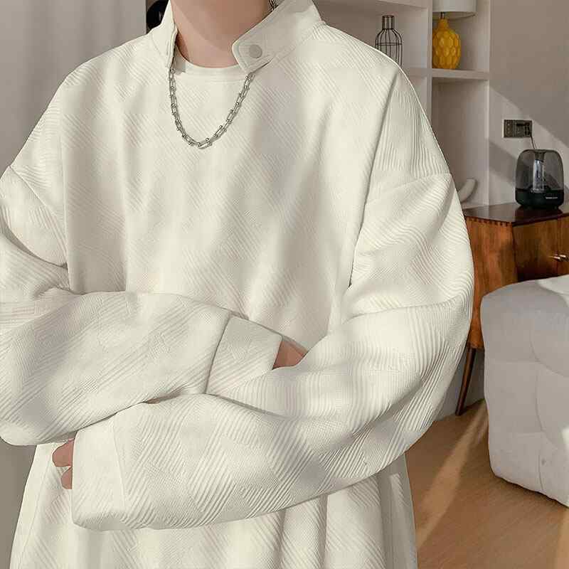 春 コーデ メンズ 用 服 シンプル ファッション オシャレ 大人 かっこいい 紳士服 アメリカン タートルネック ジャケット ハイエンド 春用 スウェットシャツ カジュアル 通勤スタイル 重ね着コーデ ゆったりシルエット 軽アウター