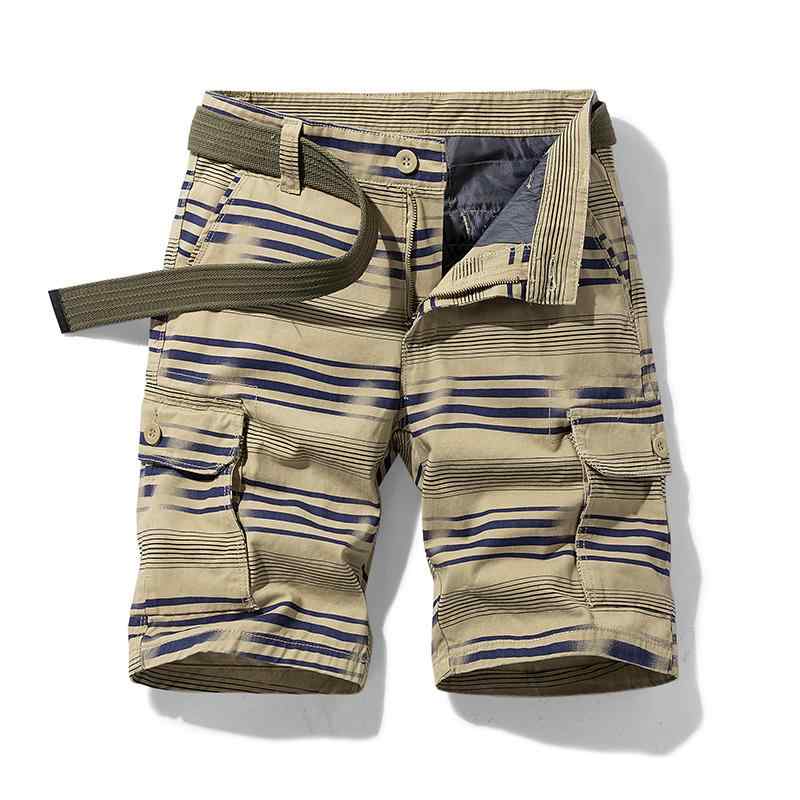 Cargo Shorts - 春 コーデ メンズ 用 服 大人 紳士服 カジュアル ストレート 五分丈 マルチ ポケット コットン パンツ ストライプ カーゴパンツ 夏 カジュアル 通勤スタイル 重ね着コーデ ゆったりシルエット 快適フィット 動きやすい デイリー