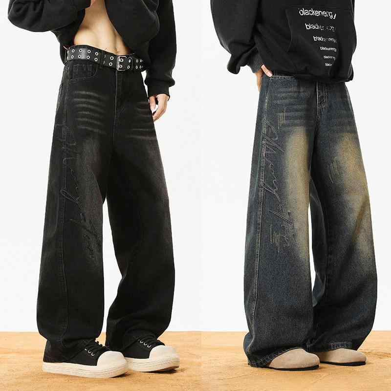 春 コーデ メンズ 用 服 シンプル ファッション 大人 紳士服 アメリカン ストリート ワイド ジーンズ パンツ ハイエンド 男女共用 カジュアル 通勤スタイル 重ね着コーデ ゆったりシルエット 快適フィット 動きやすい デイリー