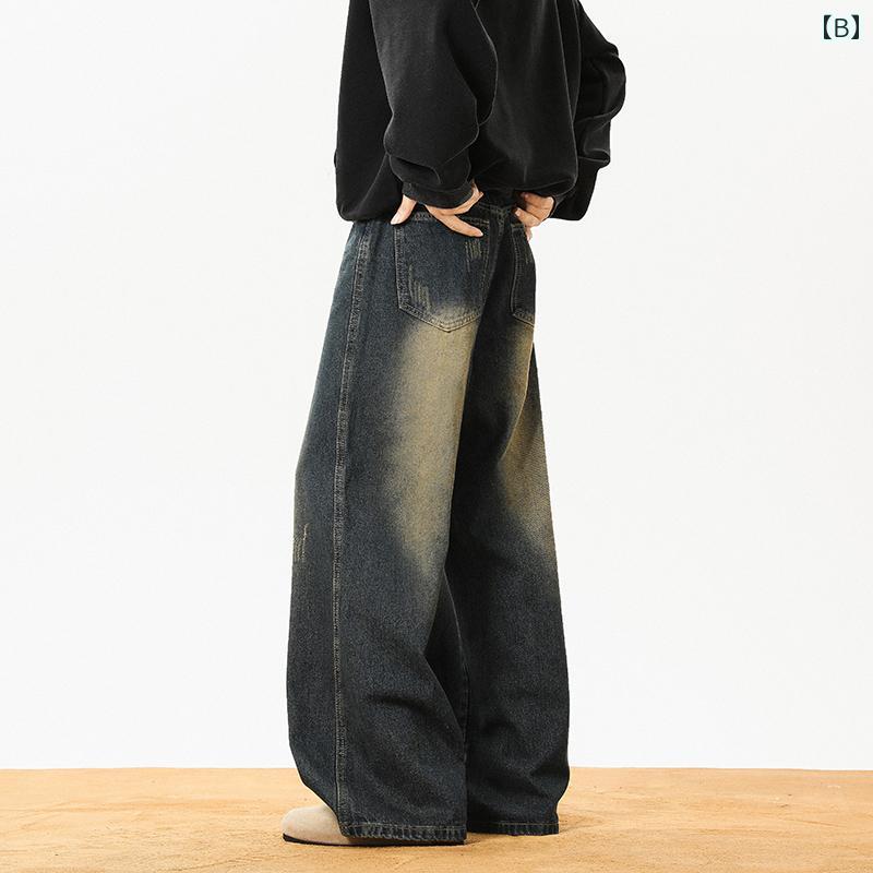 春 コーデ メンズ 用 服 シンプル ファッション 大人 紳士服 アメリカン ストリート ワイド ジーンズ パンツ ハイエンド 男女共用 カジュアル 通勤スタイル 重ね着コーデ ゆったりシルエット 快適フィット 動きやすい デイリー