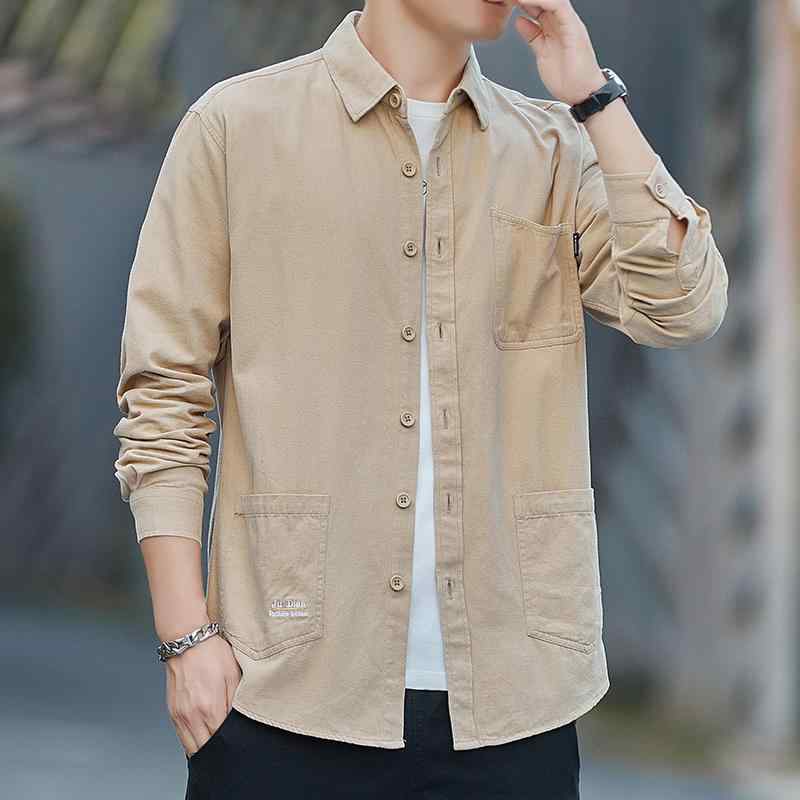 春 コーデ メンズ 用 服 シンプル ファッション オシャレ 大人 紳士服 カジュアル 長袖 マルチ ポケット ジャケット ビジネス 無地 ワーク コットンシャツ カジュアル 通勤スタイル 重ね着コーデ ゆったりシルエット 軽アウター(4)