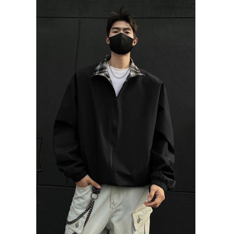 Other - 春 コーデ メンズ 用 服 シンプル ファッション オシャレ 大人 かっこいい 紳士服 アメリカン カジュアル 大きいサイズ チェック スタンドカラー ジャケット 無地 春 カジュアル 通勤スタイル 重ね着コーデ ゆったりシルエット 軽アウター
