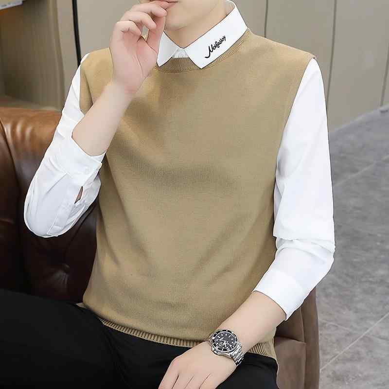 乐天商城 - 春 コーデ メンズ 用 服 シンプル ファッション オシャレ 大人 かっこいい 紳士服 スリム プルオーバー ニット シャツ セーター 無地 春秋 カジュアル 通勤スタイル 重ね着コーデ ゆったりシルエット さらっと着 普段使い
