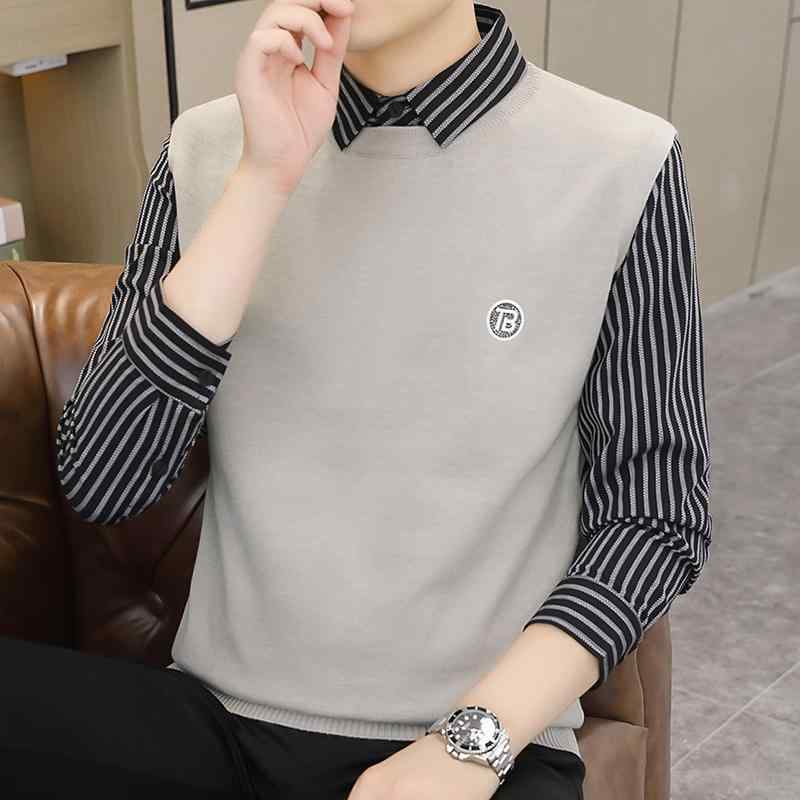 乐天商城 - 春 コーデ メンズ 用 服 シンプル ファッション オシャレ 大人 かっこいい 紳士服 スリム ニット シャツ セーター ストライプ 秋 カジュアル 通勤スタイル 重ね着コーデ ゆったりシルエット さらっと着 普段使い