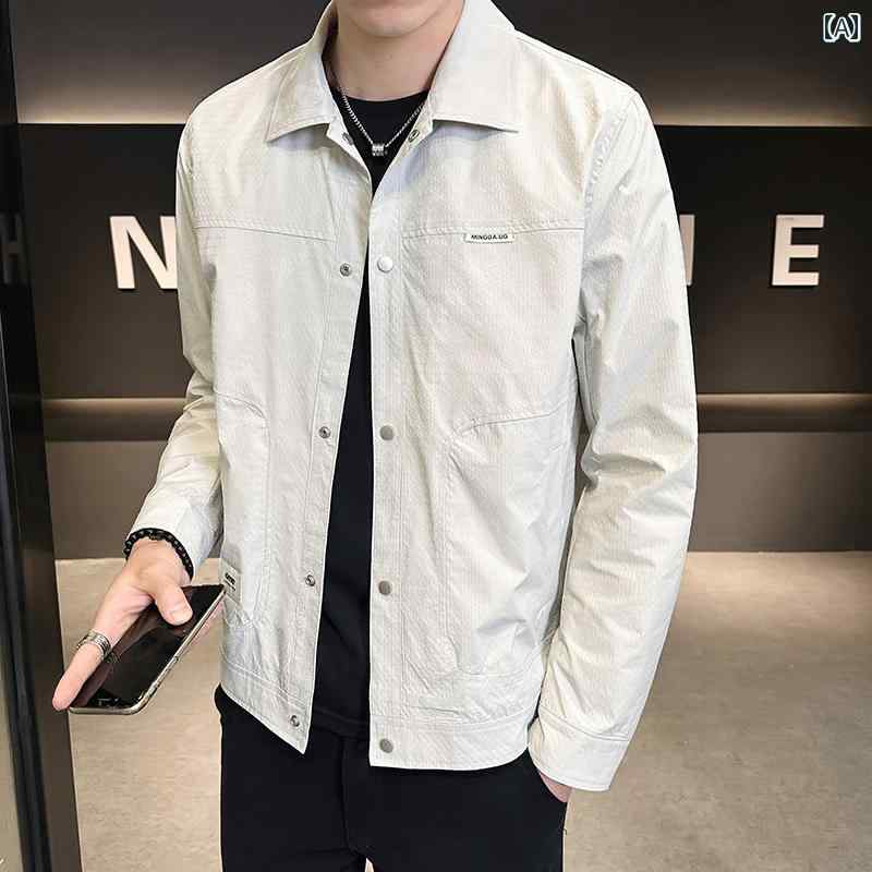春 コーデ メンズ 用 服 シンプル ファッション オシャレ 大人 かっこいい 紳士服 スリム ジャケット 無地 ワークジャケット 春秋 カジュアル 通勤スタイル 重ね着コーデ ゆったりシルエット 軽アウター