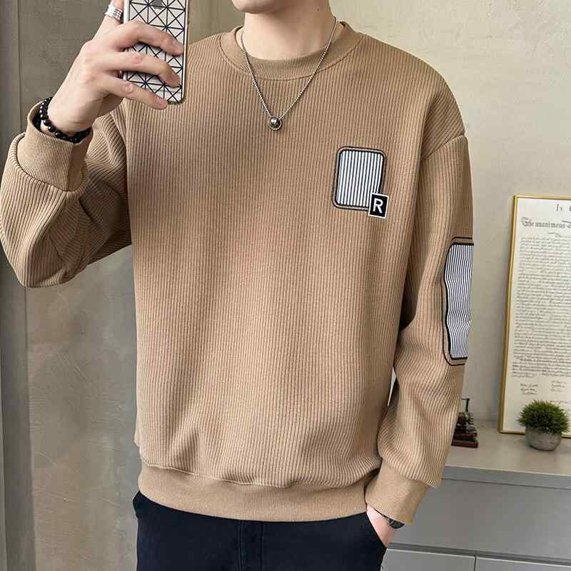 春 コーデ メンズ 用 服 シンプル ファッション オシャレ 大人 紳士服 ゆったり 長袖 プルオーバー シャツ ジャケット ラウンドネック 春 スウェットシャツ カジュアル 通勤スタイル 重ね着コーデ ゆったりシルエット 軽アウター