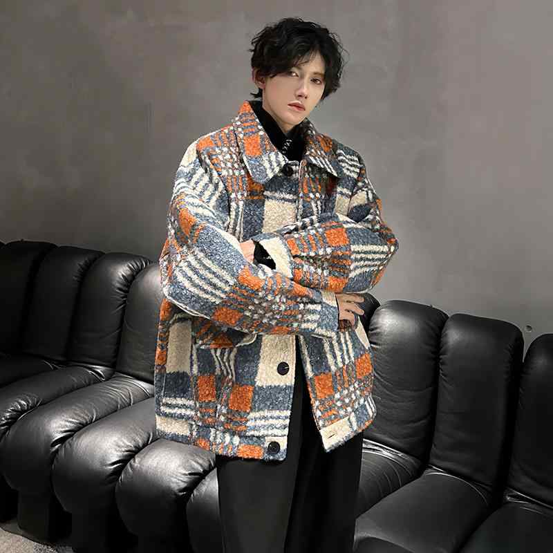 春 コーデ メンズ 用 服 シンプル ファッション オシャレ 大人 かっこいい 紳士服 アウトドア ゆったり チェック ウール ジャケット コート 白 カジュアル 通勤スタイル 重ね着コーデ ゆったりシルエット 軽アウター