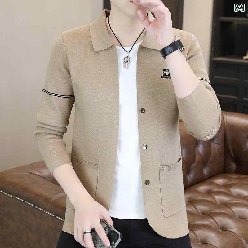 春 コーデ メンズ 用 服 シンプル ファッション オシャレ 大人 かっこいい 紳士服 ニット カーディガン コート セーター スリムフィット ジャケット用 カジュアル 通勤スタイル 重ね着コーデ ゆったりシルエット 軽アウター