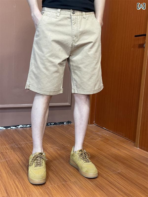 春 コーデ メンズ 用 服 シンプル ファッション 大人 紳士服 スポーツ カジュアル ストレート 五分丈 パンツ ワークウェア カーキ 夏 カジュアル 通勤スタイル 重ね着コーデ ゆったりシルエット 快適フィット 動きやすい デイリー