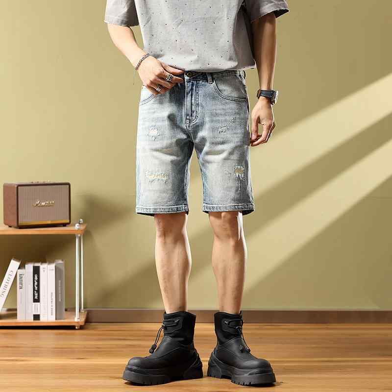 春 コーデ メンズ 用 服 シンプル ファッション 大人 紳士服 カジュアル 五分丈 ブルー スリムフィット..