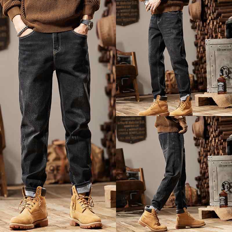 Pants - 春 コーデ メンズ 用 服 シンプル ファッション オシャレ 大人 紳士服 アメリカン ストレート ジーンズ パンツ カジュアル ブラック カジュアル 通勤スタイル 重ね着コーデ ゆったりシルエット 快適フィット 動きやすい デイリー