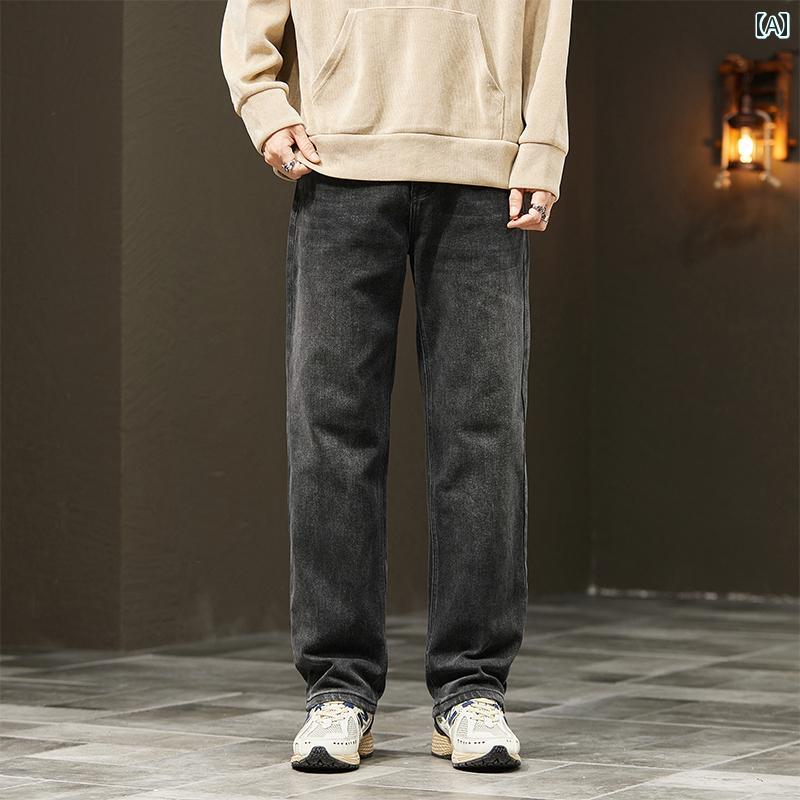 春 コーデ メンズ 用 服 シンプル ファッション 大人 紳士服 アメリカン カジュアル ストレート ジーンズ パンツ ブラック グレー カジュアル 通勤スタイル 重ね着コーデ ゆったりシルエット 快適フィット 動きやすい デイリー