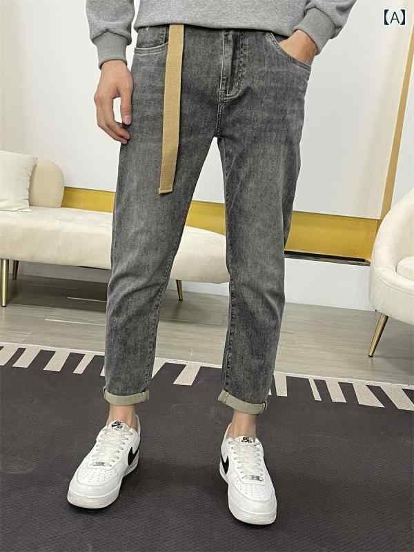 春 コーデ メンズ 用 服 シンプル ファッション 大人 紳士服 スリム ジーンズ グレー スリムフィット 夏 ストレッチパンツ カジュアル 通勤スタイル 重ね着コーデ ゆったりシルエット 快適フィット 動きやすい デイリー