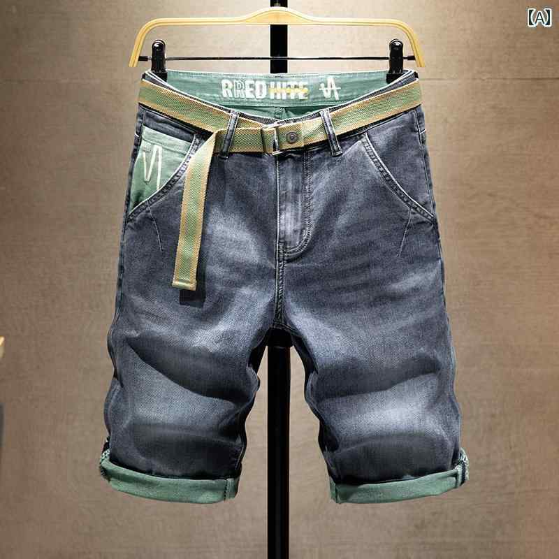 春 コーデ メンズ 用 服 シンプル ファッション オシャレ 大人 紳士服 カジュアル 五分丈 ブルー 夏 デニムパンツ ストレッチパンツ カジュアル 通勤スタイル 重ね着コーデ ゆったりシルエット 快適フィット 動きやすい デイリー