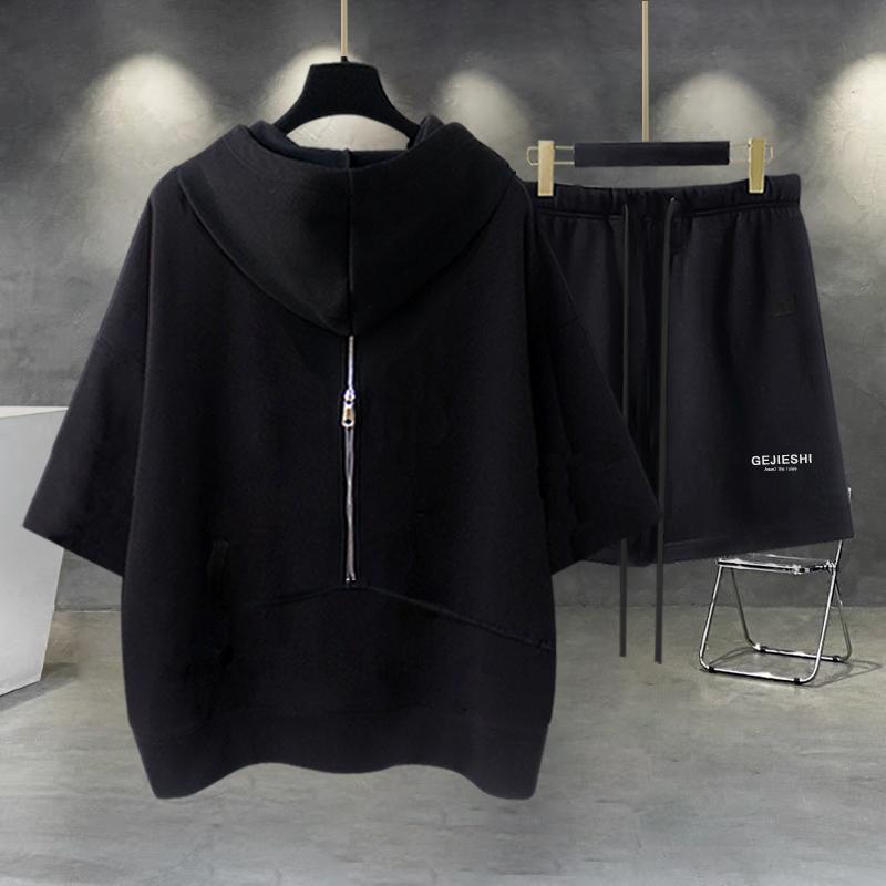 乐天商城 - 春 コーデ メンズ 用 服 シンプル ファッション 大人 紳士服 ゆったり ストレート 半袖 フード付き パンツ シャツ 無地 ジッパー 夏 カジュアル 通勤スタイル 重ね着コーデ ゆったりシルエット 快適フィット 動きやすい デイリー