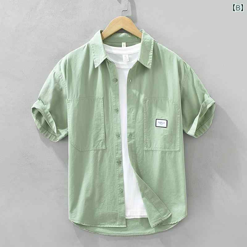 春 コーデ メンズ 用 服 シンプル ファッション オシャレ 大人 かっこいい 紳士服 カジュアル ゆったり 半袖 通気性 綿 シャツ 夏 通勤スタイル 重ね着コーデ ゆったりシルエット さらっと着 普段使い