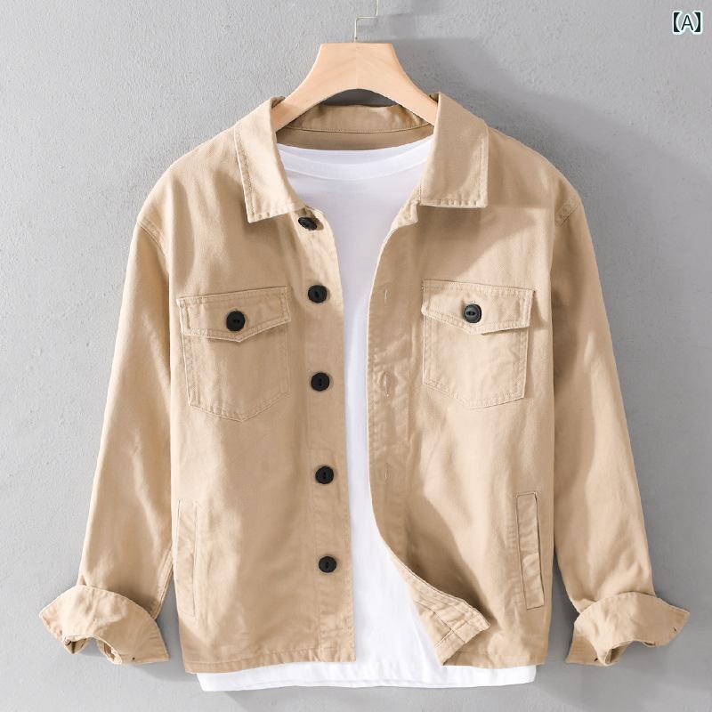 春 コーデ メンズ 用 服 シンプル ファッション オシャレ 大人 かっこいい 紳士服 カジュアル ポケット 綿 ジャケット コート 春秋 カジュアル 通勤スタイル 重ね着コーデ ゆったりシルエット 軽アウター
