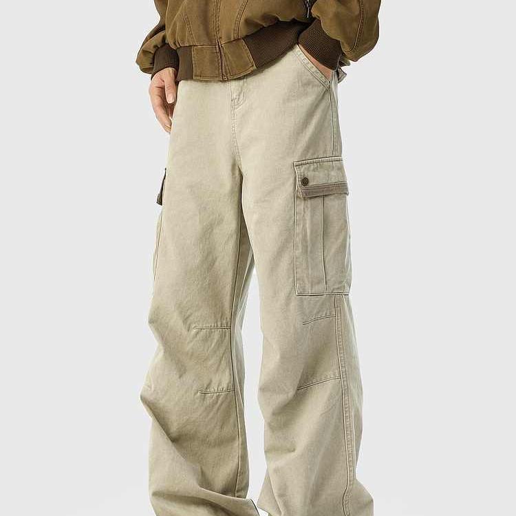 春 コーデ メンズ 用 服 シンプル ファッション オシャレ 大人 紳士服 アメリカン ストレート マルチ ポケット カジュアル ワイドパンツ カジュアル 通勤スタイル 重ね着コーデ ゆったりシルエット 快適フィット 動きやすい デイリー