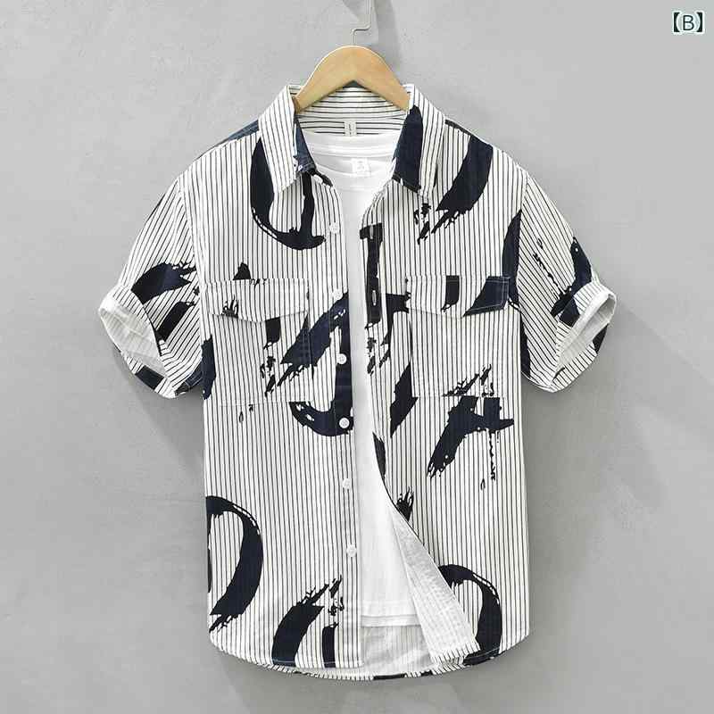 春 コーデ メンズ 用 服 シンプル ファッション オシャレ 大人 かっこいい 紳士服 カジュアル ゆったり 半袖 通気性 シャツ 夏 カジュアル 通勤スタイル 重ね着コーデ ゆったりシルエット さらっと着 普段使い 3
