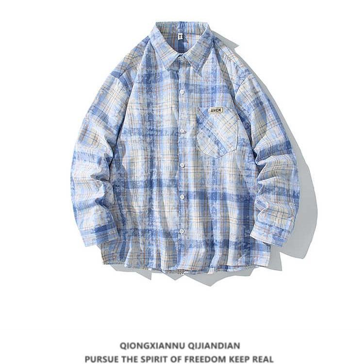 春 コーデ メンズ 用 服 シンプル ファッション オシャレ 大人 紳士服 アメリカン ゆったり 長袖 タイダイ柄 チェック シャツ ジャケット タイダイ 男女兼用 カジュアル 通勤スタイル 重ね着コーデ ゆったりシルエット 軽アウター